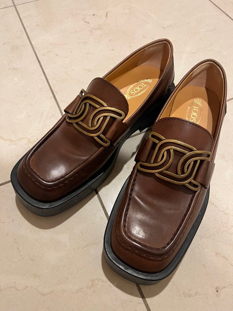 トッズ　ローファー　36.5（23.5）ブラウンレザー厚底ゴールド金具