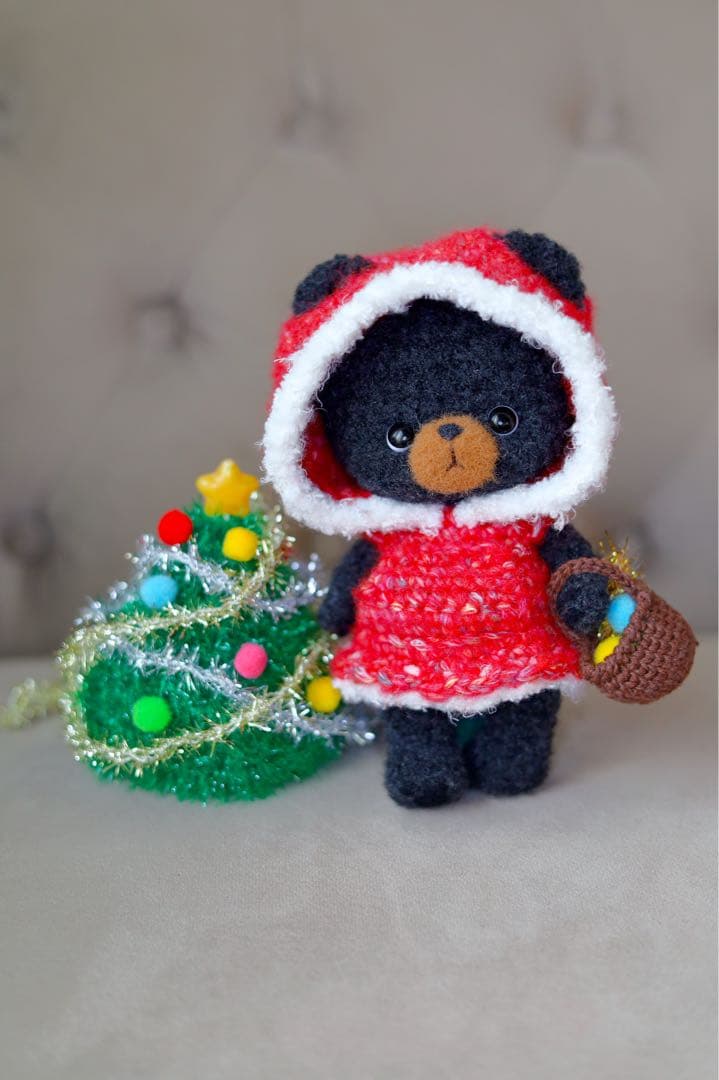クリスマスツリー フーディー フードあみぐるみ 黒くまさん