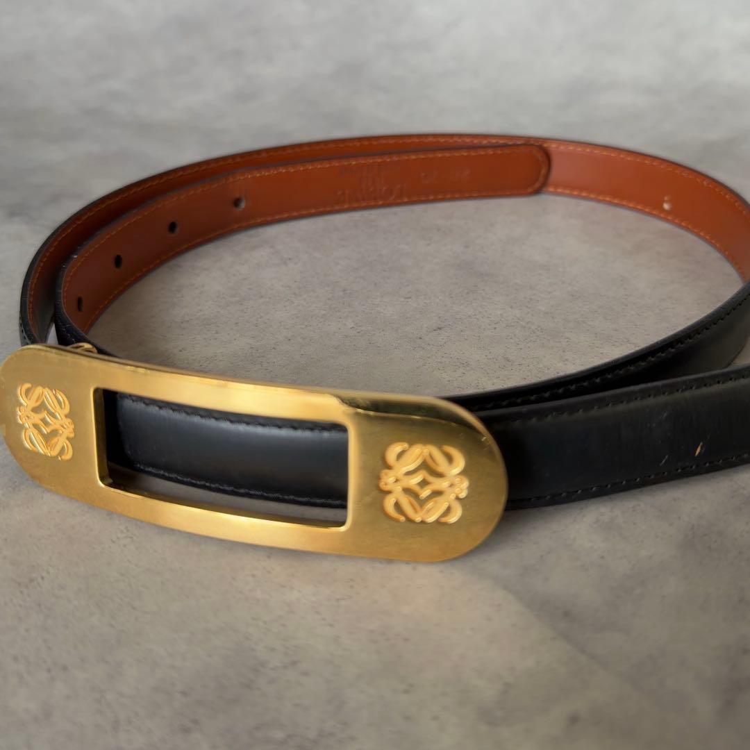 【LOEWE】アナグラム バックル レザーベルト ゴールド28-70 スペイン製