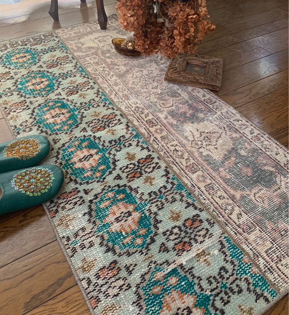 ランナー　モロッカンタイル　120×58パッチワーク　トルコヴィンテージラグ