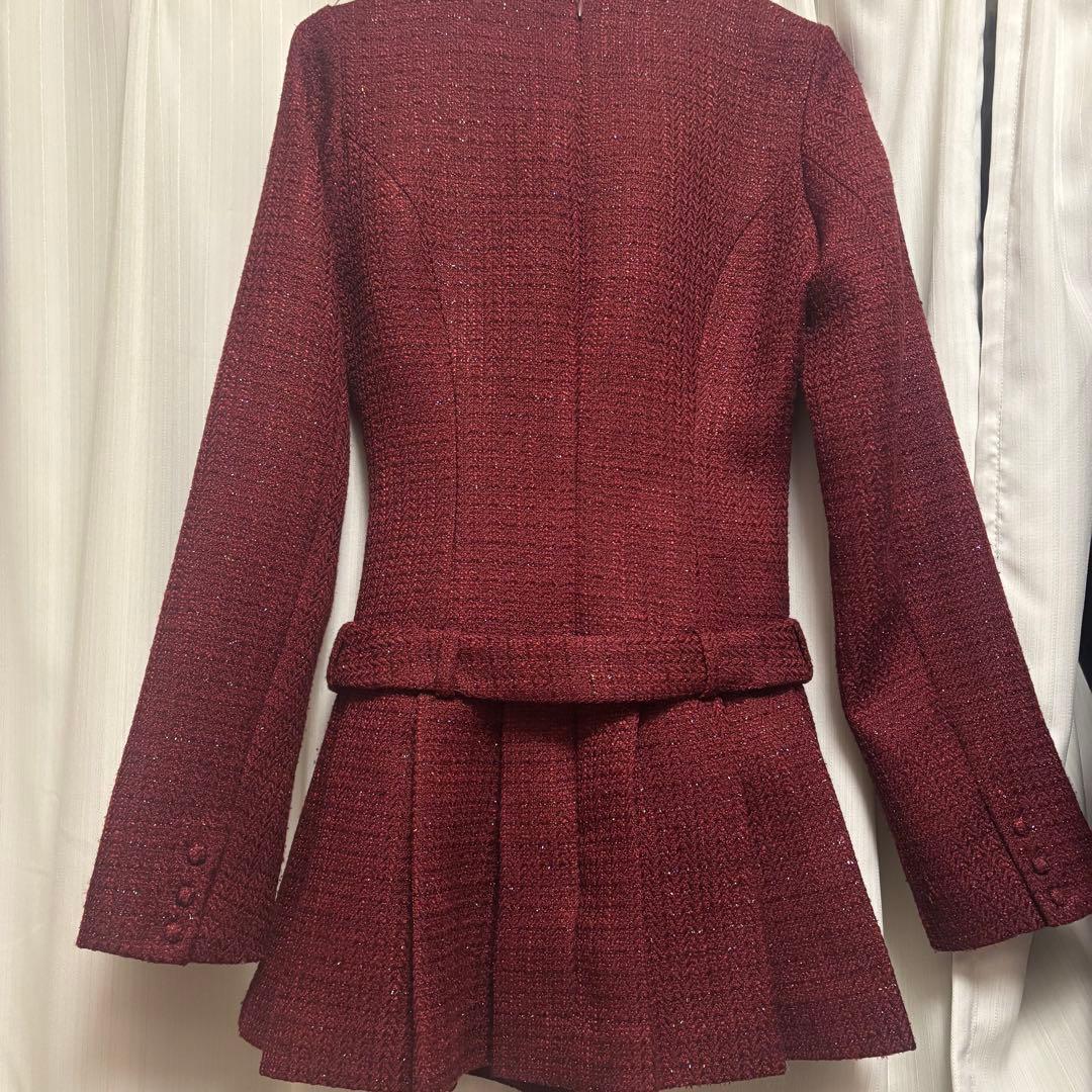 ダーリッチ ボックスプリーツツイードミニワンピース 赤