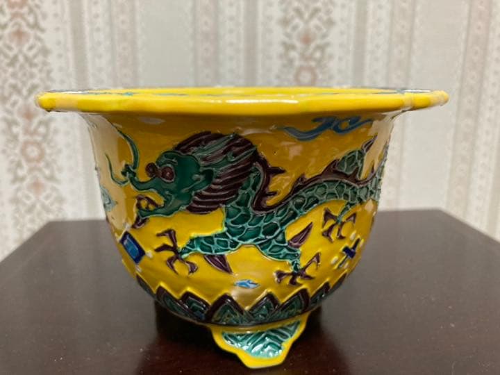 絵付き　盆栽鉢　平安昭阿弥　共箱