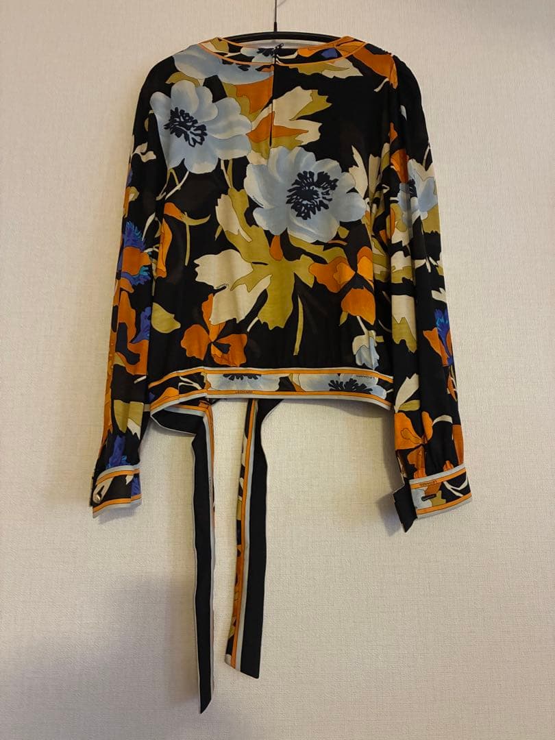 LEONARD 長袖ブラウス 花柄 シルク40% ウール60%