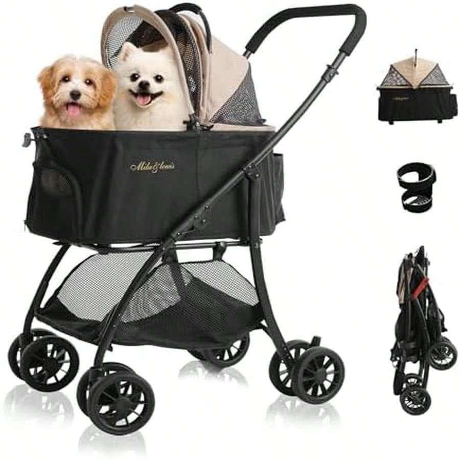 犬用カート小型犬多頭 /中型犬 1 匹用4 輪耐摩耗・折りたたみ・カップホルダー