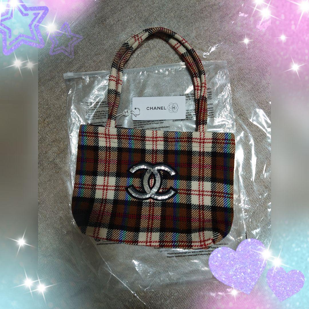 CHANEL チェック柄　トートバッグ　スパンコール