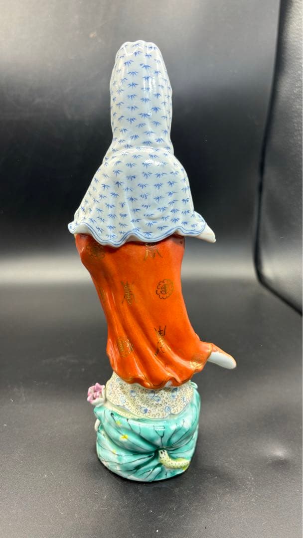 004 中国美術 色絵陶人形 高さ25cm 置物 オブジェ 古董品 觀音像