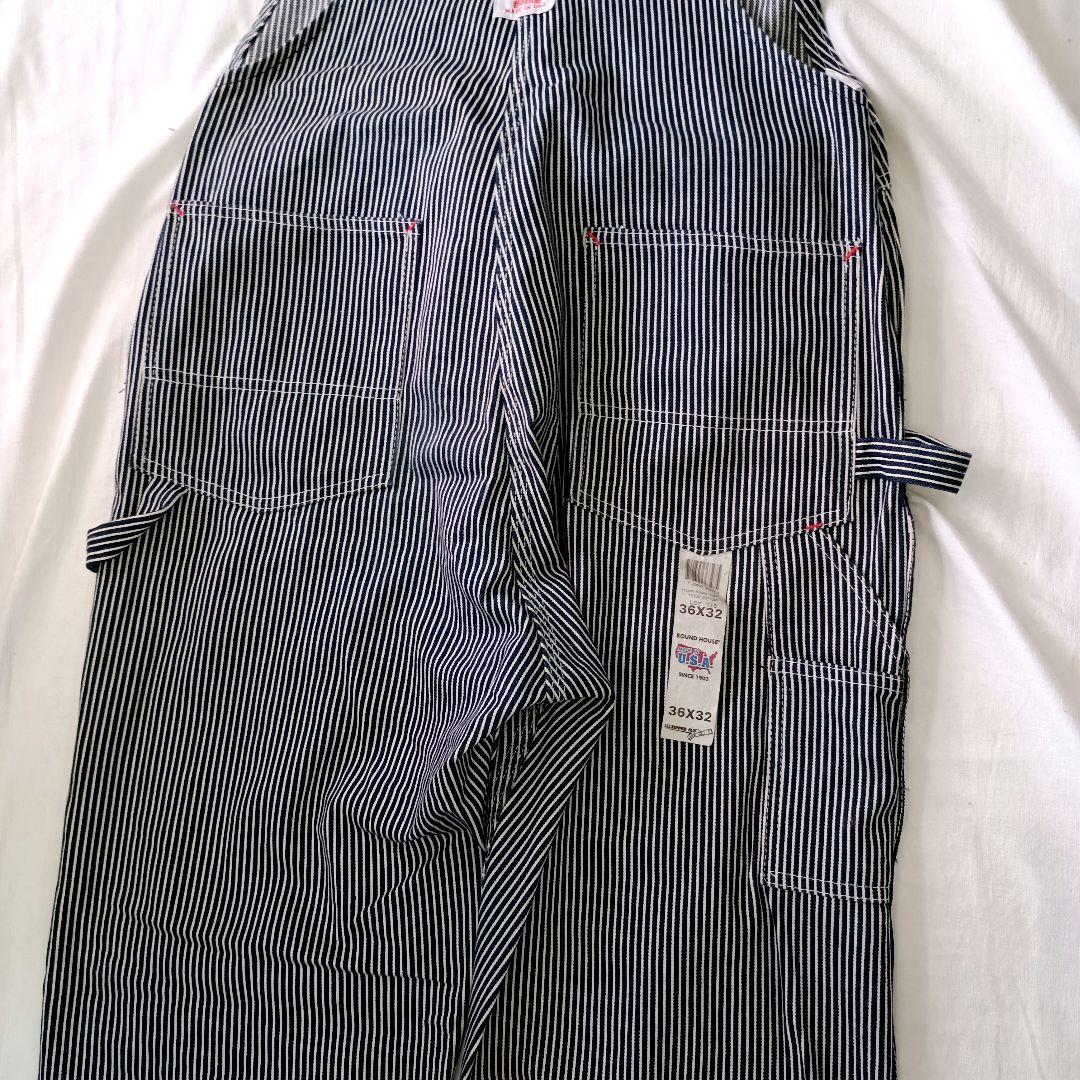 ROUNDHOUSE/オーバーオール/アメリカ製/ストライプ/ワーク/バイク