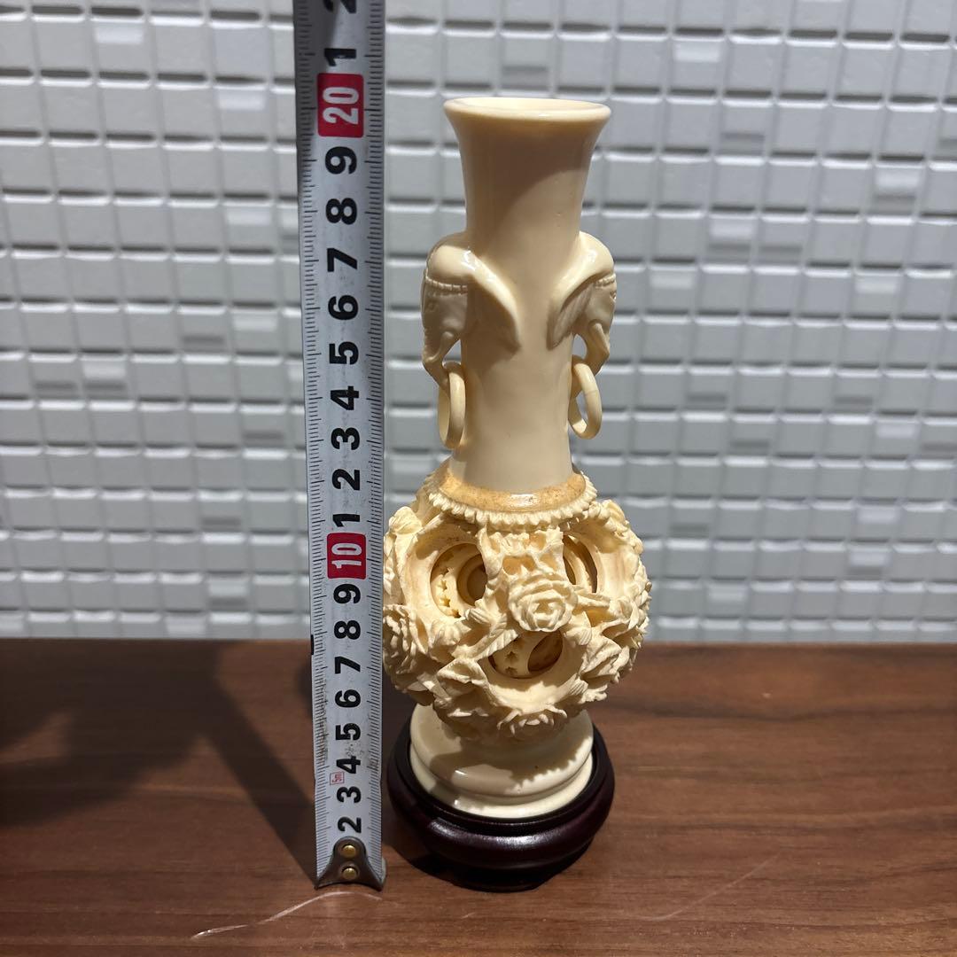 中国美術 象牙調 多層球 花瓶 彫刻 工芸品 置物