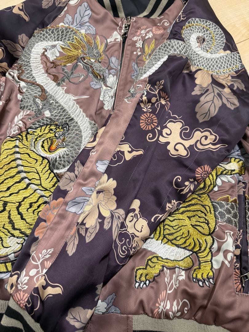 刺繍　ZARA WOMAN スカジャン リバーシブル 龍 虎 Mサイズ