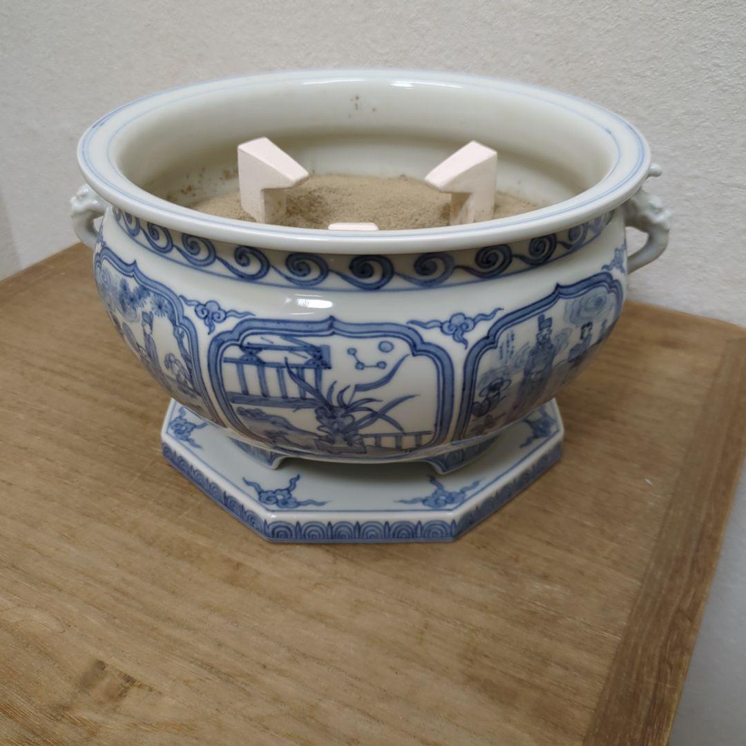 瓶掛　青白磁 　灰　五徳　敷板付き　茶道具　煎茶道具　火鉢