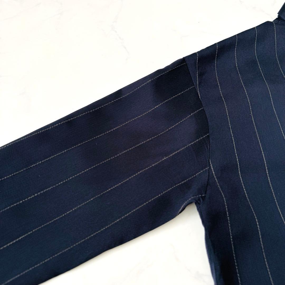 ebure 美品✨ブライトストライプブラウス 取り外しボウタイ ネイビー 38