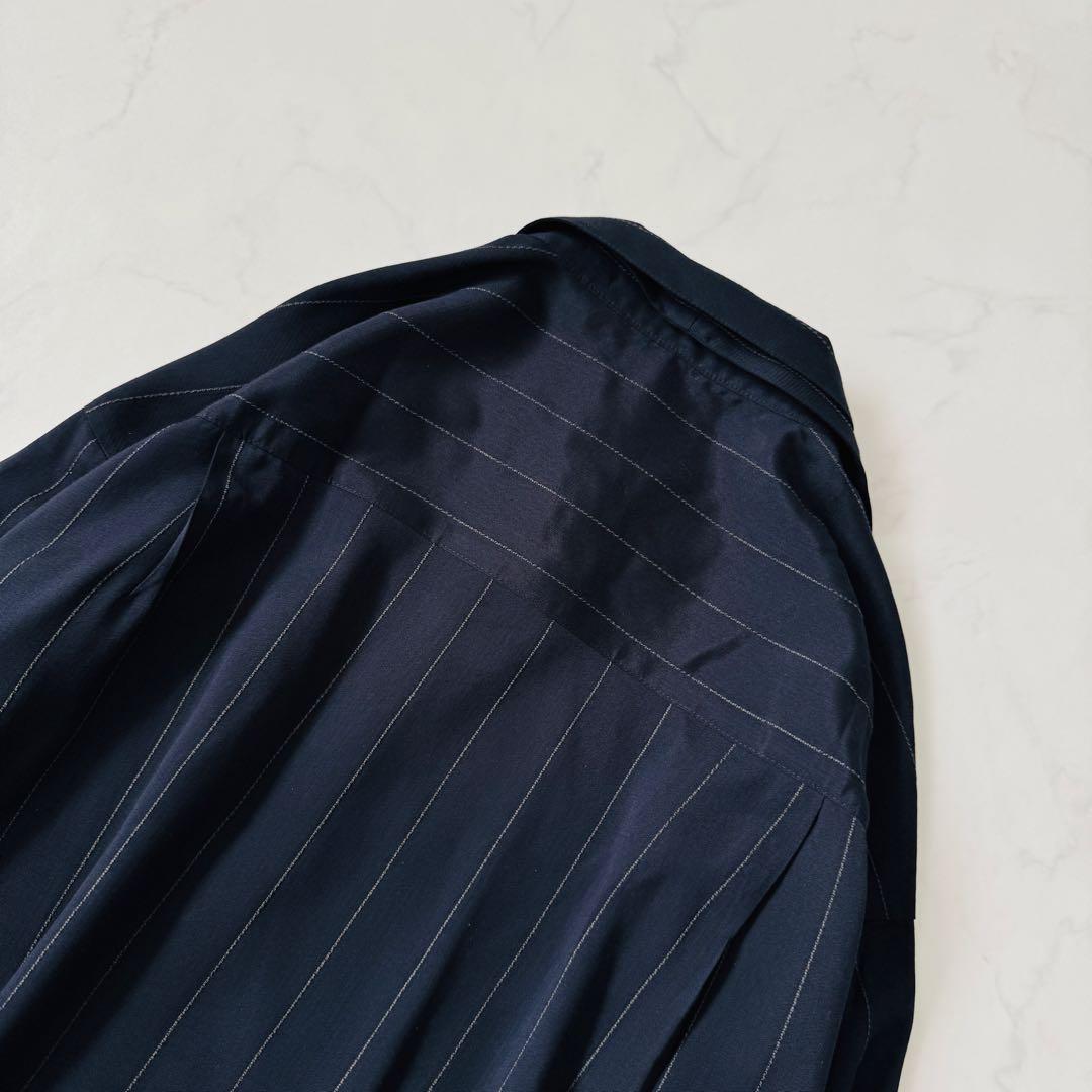ebure 美品✨ブライトストライプブラウス 取り外しボウタイ ネイビー 38