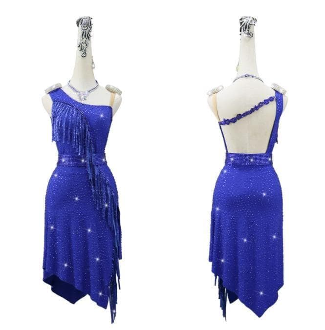 社交ダンス衣装 ラテンワンピースドレス 背中きれい オールストーンオーダーメイド