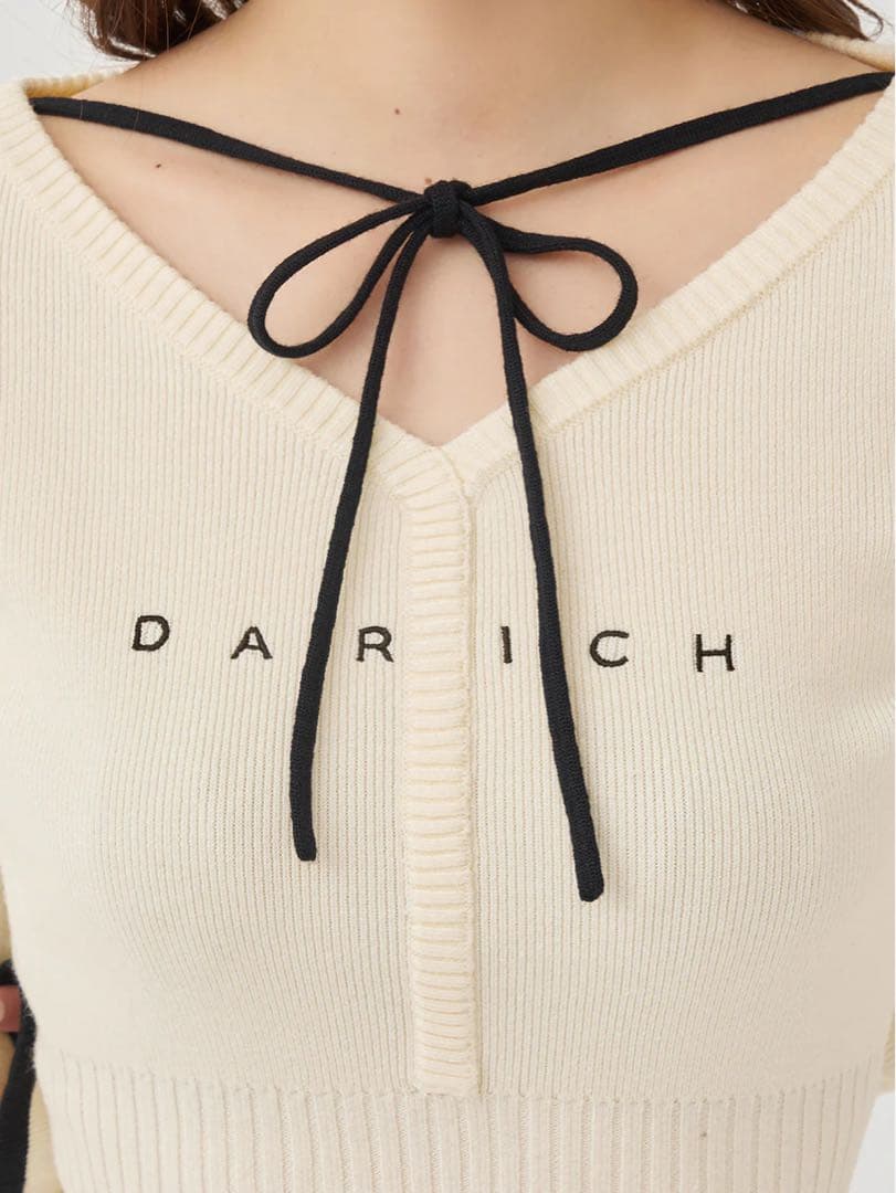 新品タグ付 ウエストオープンリボンデザインニットミニワンピース ダーリッチ F