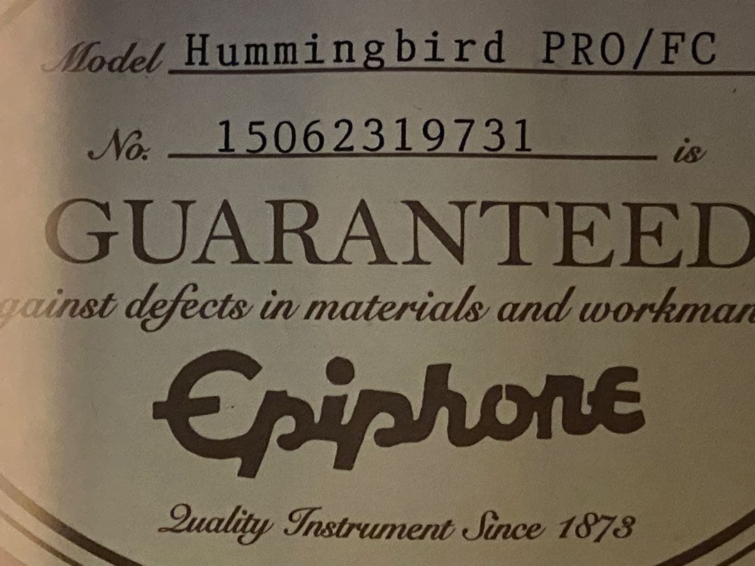 エピフォンEpiphoneHummingbird Pro/FC ハードケース付き