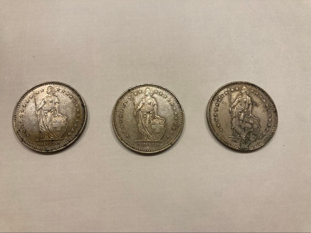 1989, 1991, 1993年製 スイスフラン 3枚セット