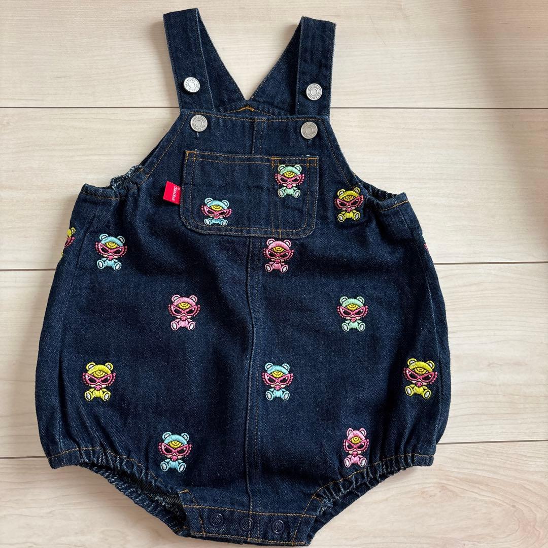 ヒスミニ　刺繍入りデニムロンパース 80cm