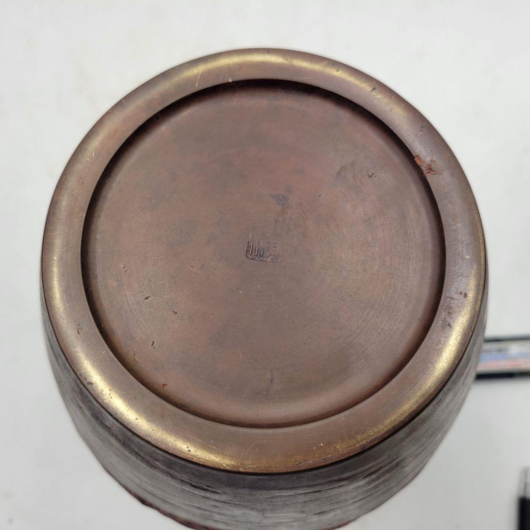 美山　銅器製　花瓶　波に千鳥の文様　茶道具　花入れ　骨董品　美術品