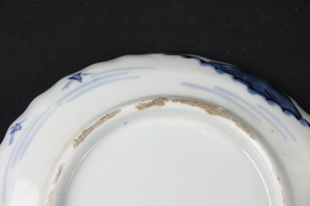 古伊万里 染付 山水図 五枚組 小皿 菓子皿 風景絵 江戸～明治期 Eo21-5