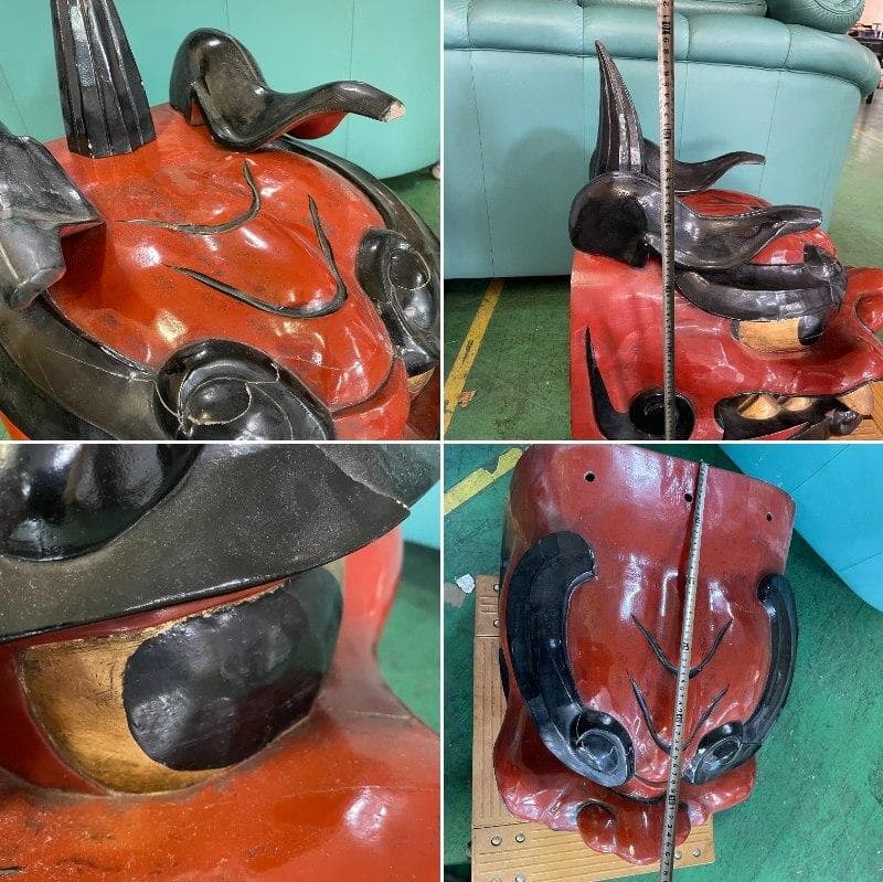 特大　獅子頭　獅子舞　伝統工芸　木彫り　彫刻　縁起物　置物　お正月　XＺ3509