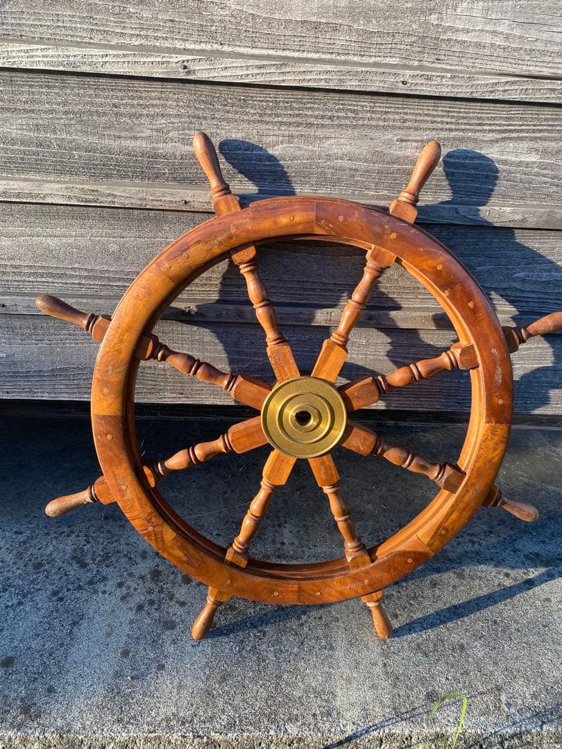 木製 舵輪 デザイン 直径約66cm 全体約90cm