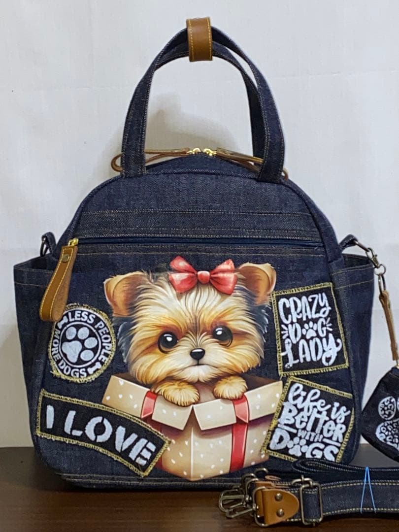 ハンドメイド☆岡山デニム☆☆ヨークシャテリア☆4wayボストンバッグ