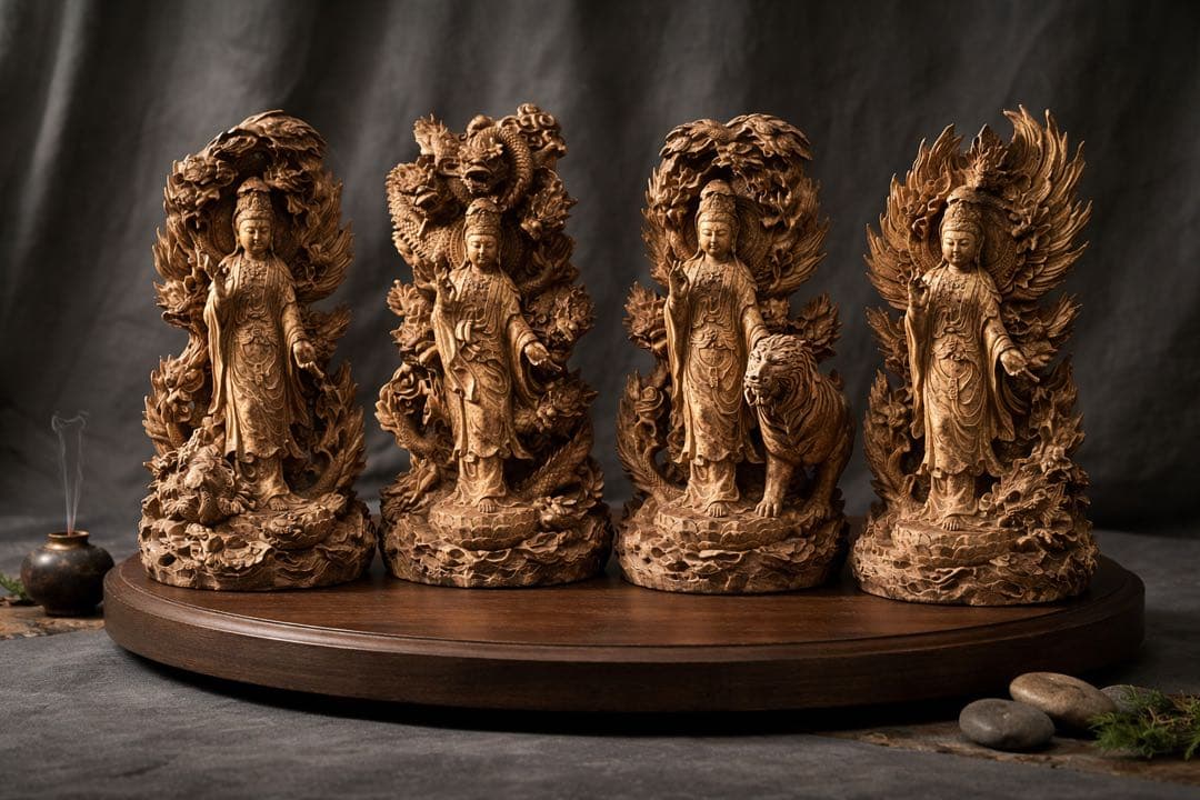 【2/10までの限定出品】木製仏像アート 4体構成｜配置で完成する立体作品