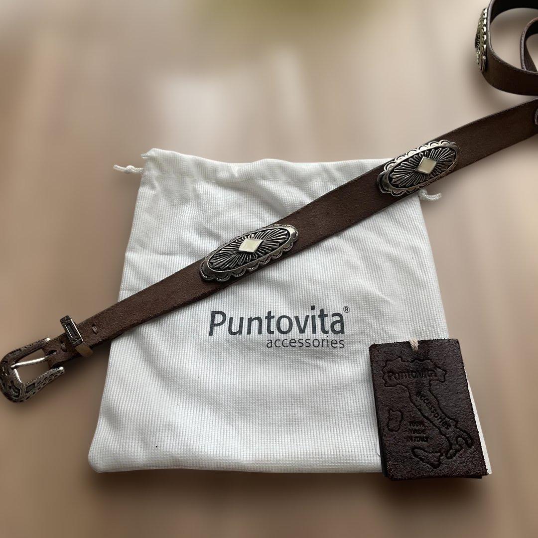 【ウィムガゼット】Puntovita 本革 コンチョベルト　グレージュ