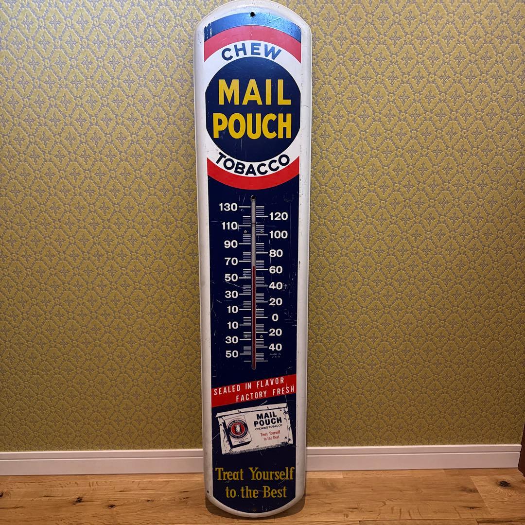 貴重 アメリカ製 US MAIL POUCH ブリキ看板 ガラスサーモメーター