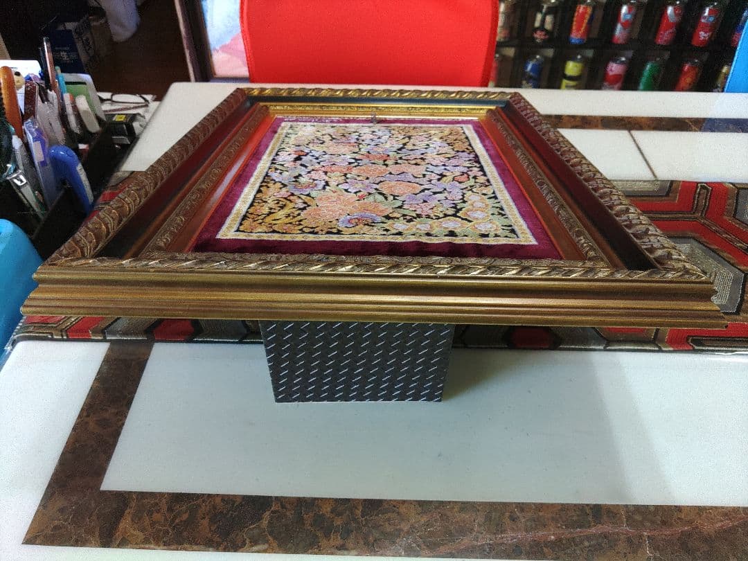 ペルシャ絨毯　イラン　クム産　シルク100%　46cm✕30cm　額装　保証書付