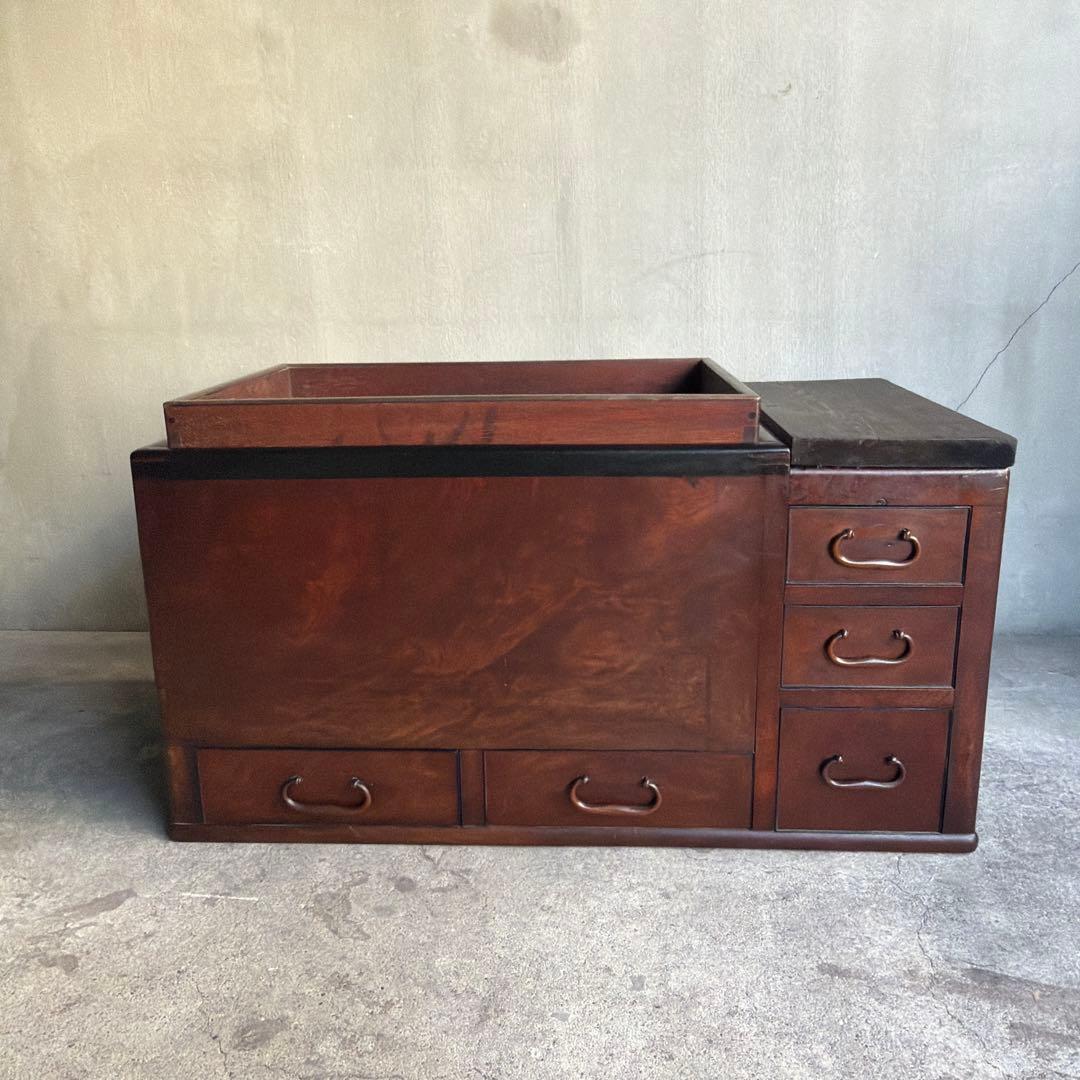 当時物　関東火鉢 欅 長火鉢　欅　黒柿　猫板　時代家具　アンティーク