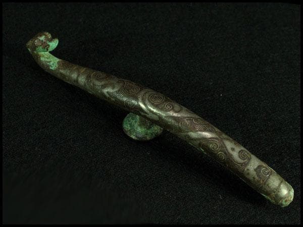 中国美術 青銅 銀象嵌 帯駒 古美術(K-BB491)
