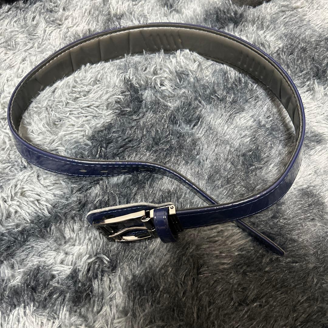 青 合成皮革 ベルト メタルバックル