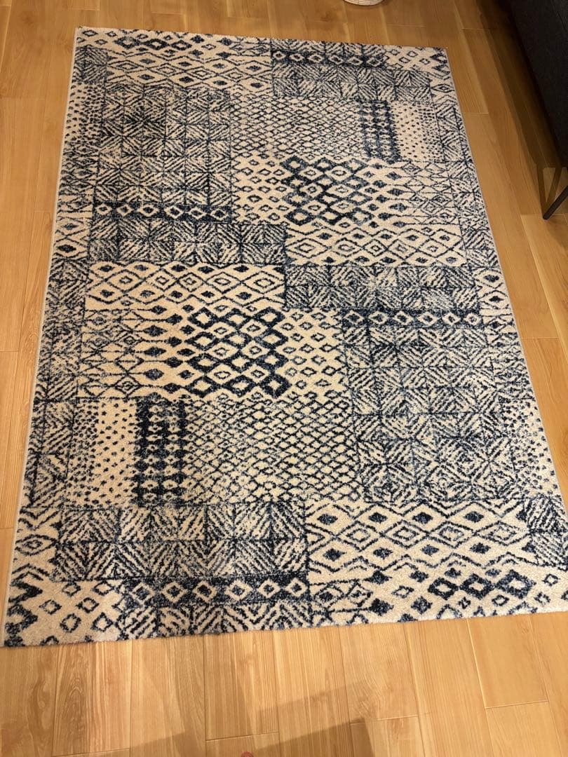 ラグ・カーペット　ダブルデイ　美品　ブルー　水色　幾何学模様