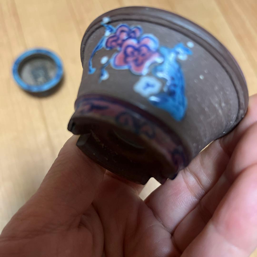 豆盆栽鉢　希少時代　陶翠　彩交趾黒泥丸豆鉢3個セット