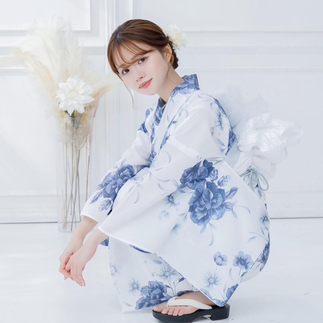 新品 4点 浴衣 セット 浴衣セット ゆかた レディース 白 青 Y4-56