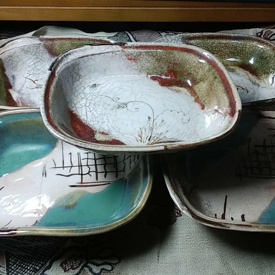 レトロ　手描き　角鉢　５客