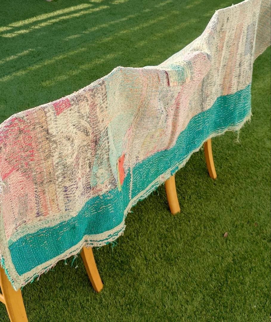 インド　ヴィンテージ　ラリーキルト カンタ　キルト　マルチカバー　ラグ