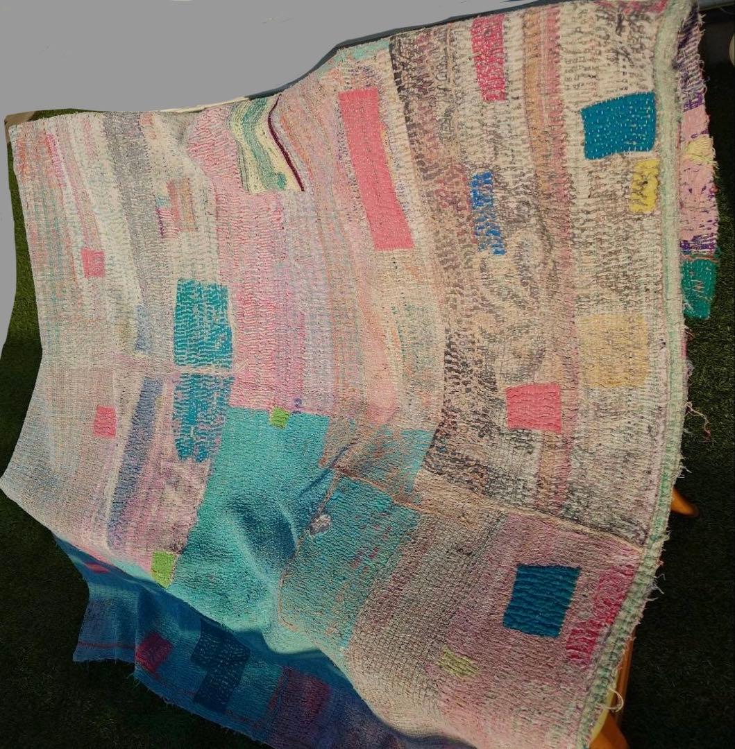 インド　ヴィンテージ　ラリーキルト カンタ　キルト　マルチカバー　ラグ