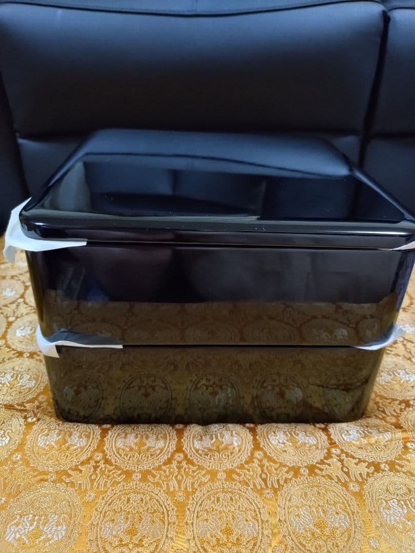 輪島塗り 二段重 黒重箱