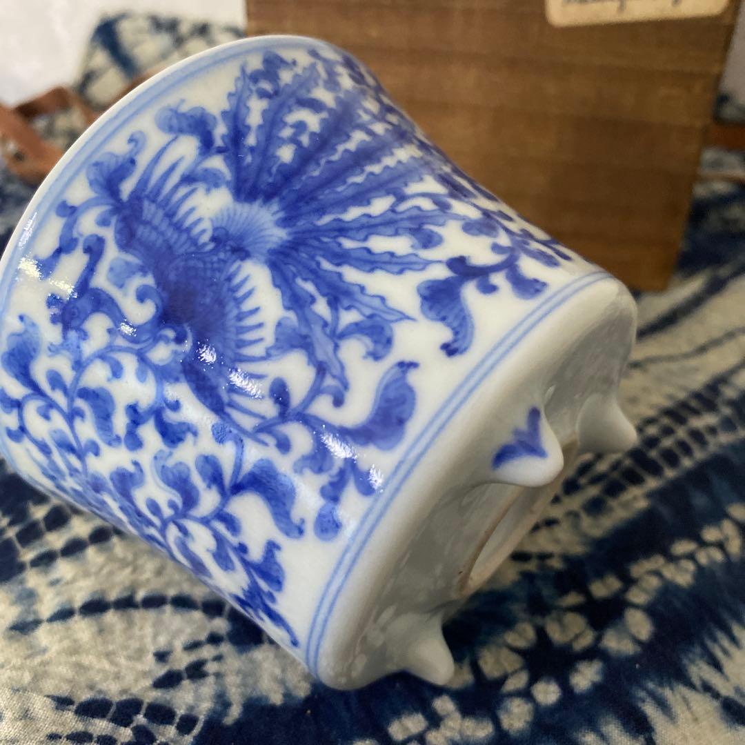 真葛香山　象蓋染付鳳凰香炉