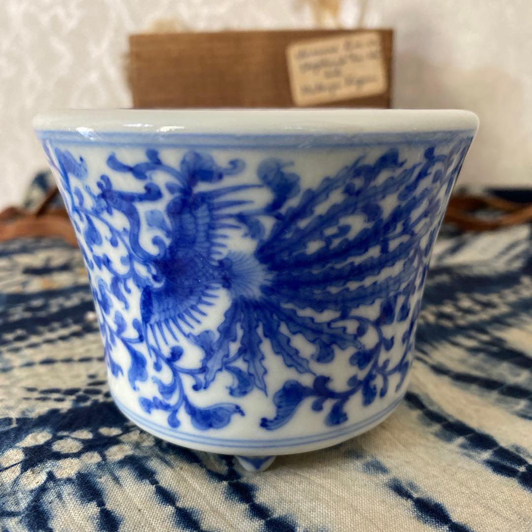 真葛香山　象蓋染付鳳凰香炉