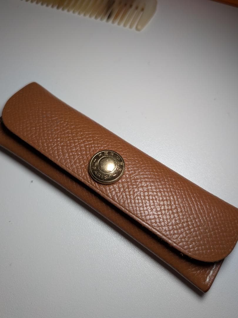 【箱・ケース付】HERMES エルメス バッファローホーン コーム レザーケース
