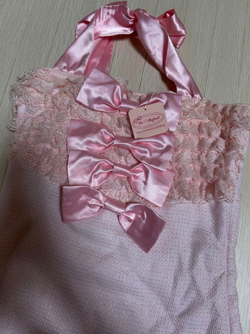 新品タグ付き La pafait リボンレースワンピース ピンク