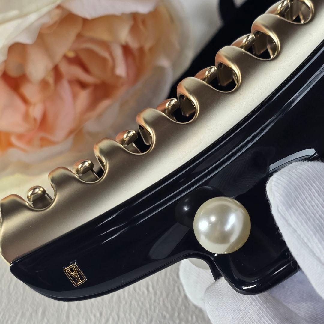 【新品級✨】アレクサンドル ドゥ パリ パール ヘアクリップ　L 人気の黒