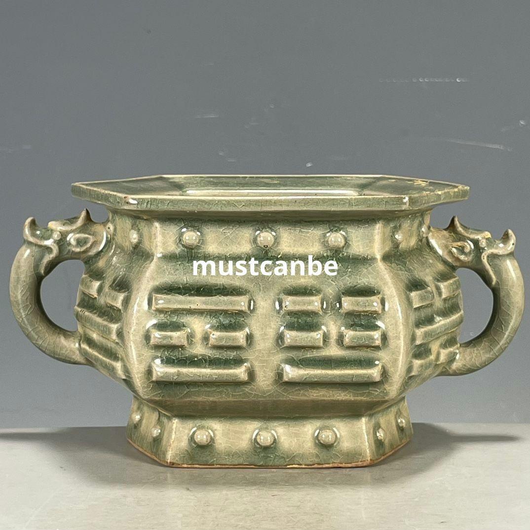 宋汝磁器両耳香炉 仏具 景徳鎮 陶磁器 装飾品 現代工芸品 美術品 置物