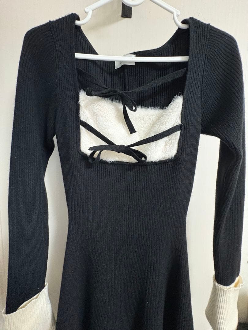 Darich リボンファーフレアニットミニワンピース FL