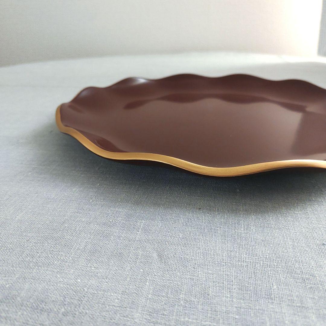 漆器 丸盆 お盆 トレー マット 金縁 金彩 フローラ