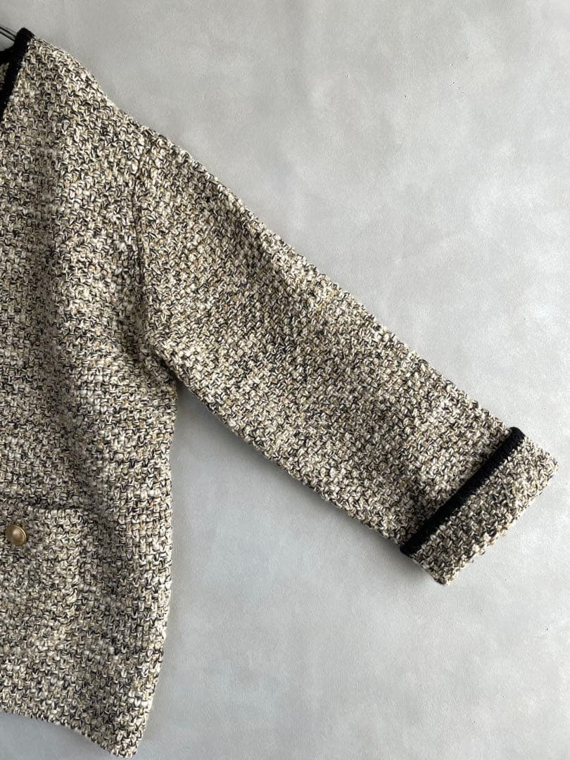 モガ　5.7万　鹿子編み　ウールニットジャケット　ゆったりめ　ゴールド　黒