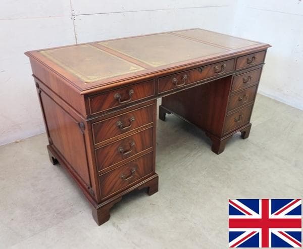 ベヴァンファンネル社■イギリス■革張り■マホガニー■両袖デスク■クラシック■
